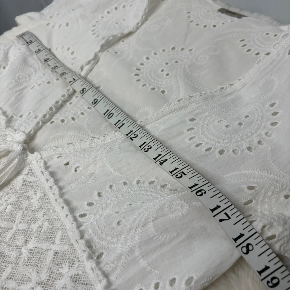 Luisa Perla Italy White Cotton Eyelet Lace Maxi Duster Coverup Tie Front One Sz